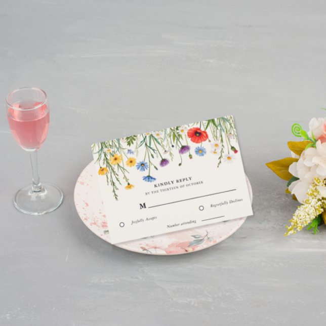 Cartão RSVP Primavera Wild Flower Meadow Wedding (Criador carregado)