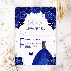 Cartão RSVP Princesa de Cabelo Castanho Escuro e Prata