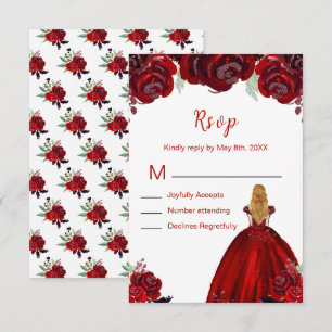 Cartão RSVP Princesa de Cabelo Loiro Vermelho Floral Sweet Six