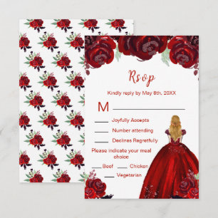 Cartão RSVP Princesa de Cabelo Loiro Vermelho Floral Sweet Six
