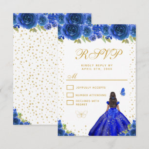 Cartão RSVP Princesa de Dezesseis Anos de Pele Morena com Flor