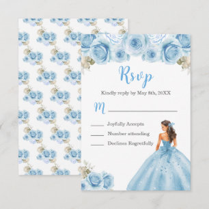 Cartão RSVP Princesa Floral com Vestido Azul Claro