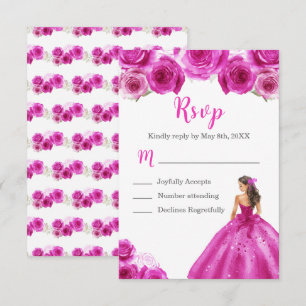 Cartão RSVP Princesa Floral com Vestido Rosa Quente
