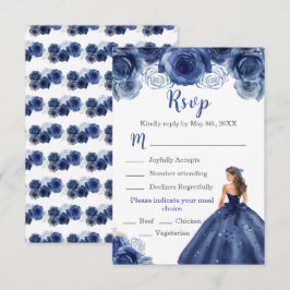 Cartão RSVP Princesa Floral em Marinho Azul Vestido Escolha da