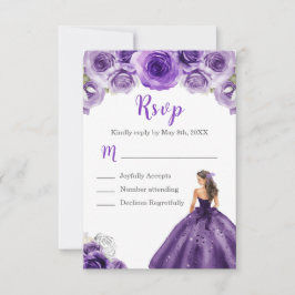 Cartão RSVP Princesa Floral num Vestido Roxo Escuro