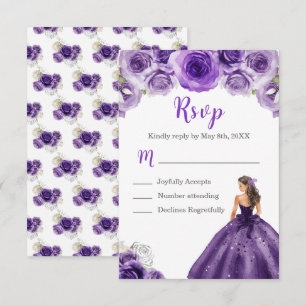 Cartão RSVP Princesa Floral num Vestido Roxo Escuro