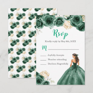 Cartão RSVP Princesa Floral num Vestido Verde Escuro