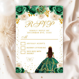 Cartão RSVP Princesa Floral Verde Quinceañera
