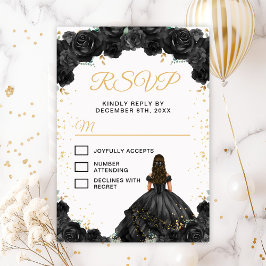 Cartão RSVP Princesa Negra Floral Quinceañera