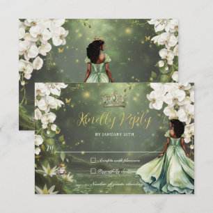 Cartão RSVP Princesa & Sapo Vestido Verde Doce 16 Quinceanera