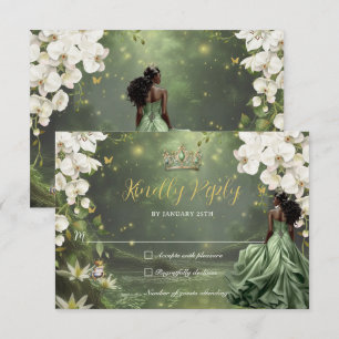 Cartão RSVP Princesa & Sapo Vestido Verde Sweet 16 Quinceañera
