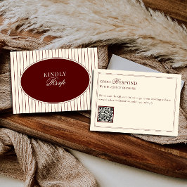 Cartão RSVP Profundas Listras de Marfim Borgonha Oval Old Mone