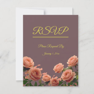 Cartão RSVP Promessas de Pétalas de Rosa Dourada Rosa Ameixa E