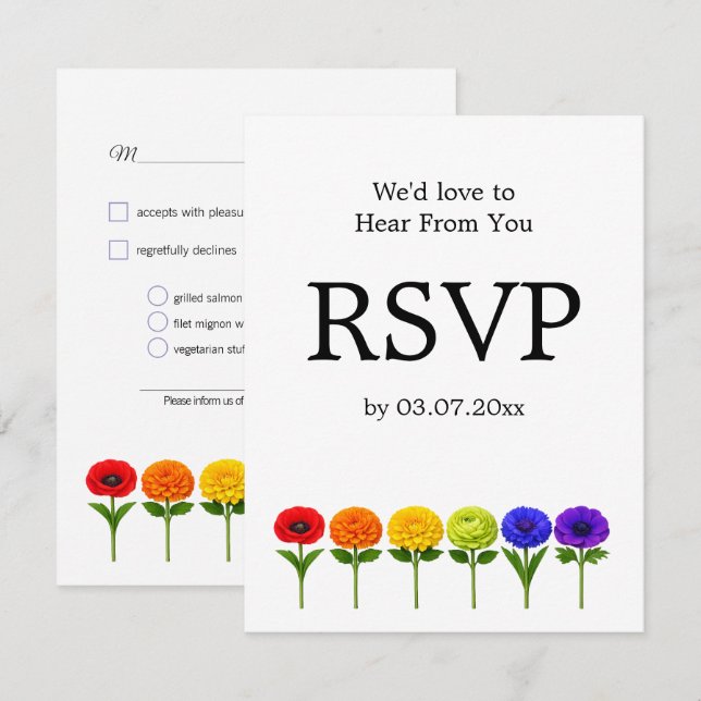 Cartão RSVP 🌈 Prosperar Juntos –com Escolhas de Refeições (Frente/Verso)