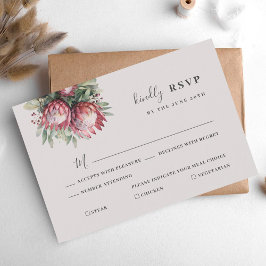 Cartão RSVP Protea Nativa Aquarela Floral Boho Botânico