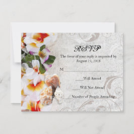 Cartão RSVP Pulseira de Orquídea Plumeria na Areia Casamento n