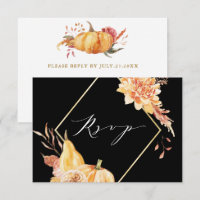 Pumpkin Floral Dourado de Queda Rústica Preto