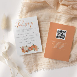 Cartão RSVP Pumpkins Laranja Quebra Florais Script Código QR