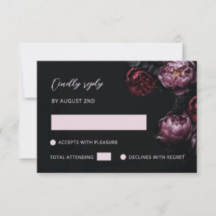 Cartão RSVP Puple Vermelho Flores 3D Preto