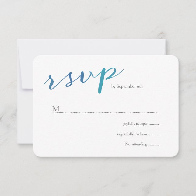 Cartão RSVP Pura Amor Aquarela Casamento RSVP/Oceano Azul (Frente)