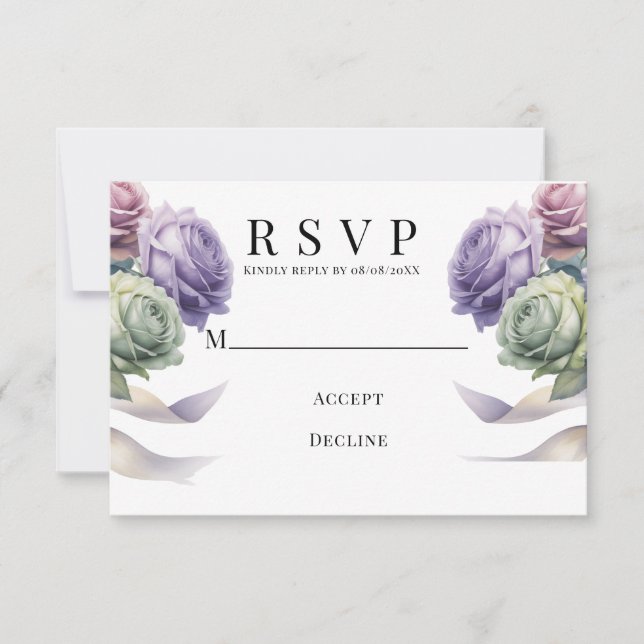 Cartão RSVP Purple and Sage Green Wedding  (Frente)