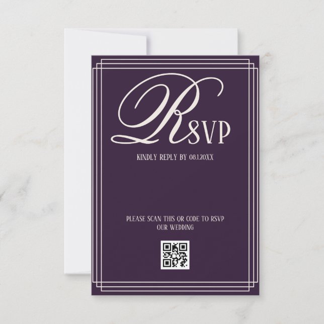 Cartão RSVP Purple Beige Luxury Wedding (Frente)