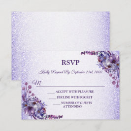 Cartão RSVP Purple Blue Pink Floral Glitter Wedding Party