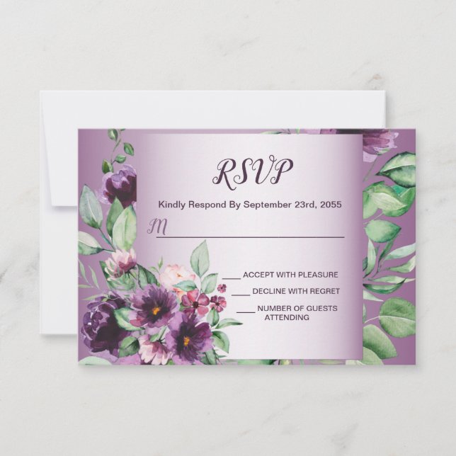 Cartão RSVP Purple Blush Floral Geometric Greenery Wedding (Frente)