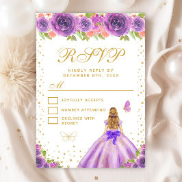 Cartão RSVP Purple Floral Blonde Hair Princess Sweet