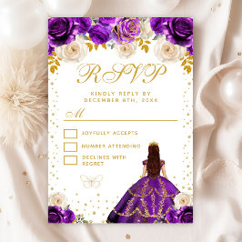 Cartão RSVP Purple Floral Princess Quinceañera