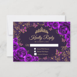 Cartão RSVP Purple Gold Quinceanera Reply