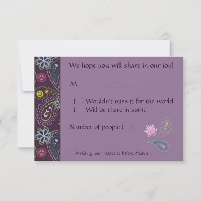 Cartão RSVP Purple Paisley (Frente)