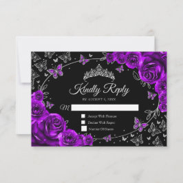 Cartão RSVP Purple Silver Quinceanera Reply