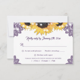 Cartão RSVP Purple Sunflower Lace Wedding Meal Choice
