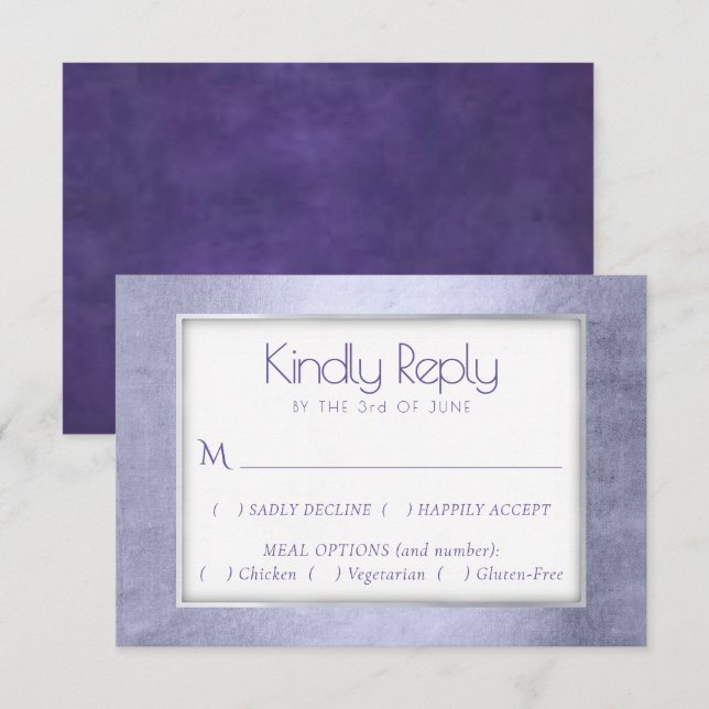 Cartão RSVP Púrpura Aquarela | Escolha de entrada violeta de L (Frente/Verso)