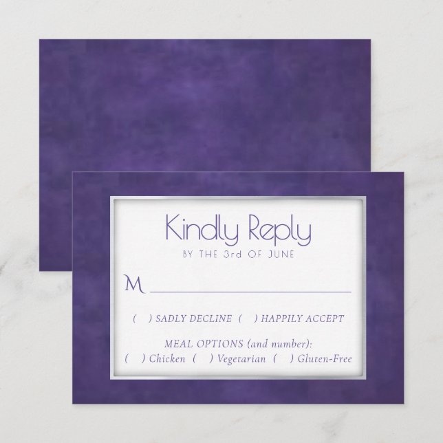 Cartão RSVP Púrpura Aquarela | Opção Refeição Do Quadro Violet (Frente/Verso)