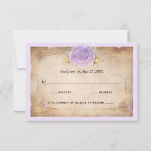 Cartão RSVP Púrpura clara Elegante e Rosa Dourada