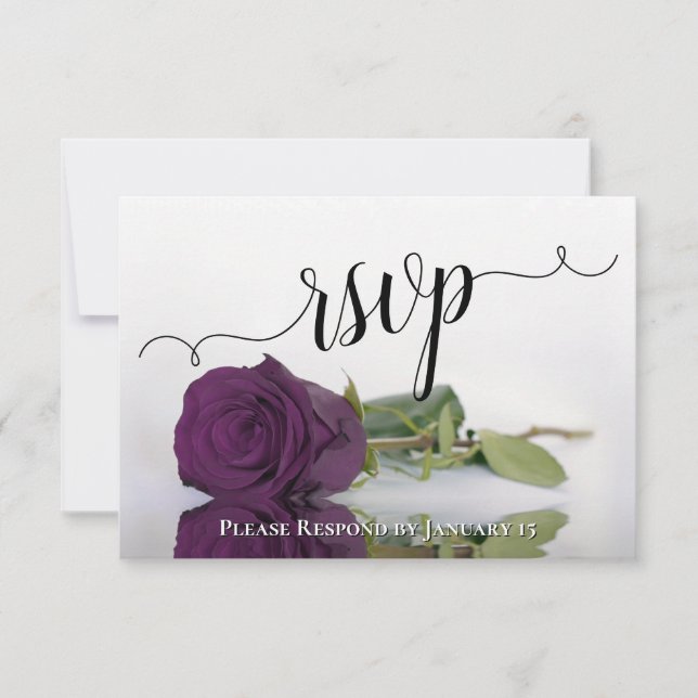 Cartão RSVP Púrpura de ameixa Elegante Refletindo Casamento Ro (Frente)