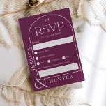 Cartão RSVP Púrpura de casamento do Arco Moderno<br><div class="desc">As joias roxas do casamento do Arco Moderno do Boho dão um cartão Rsvp. Um legal esquema simples e minimalista com uma vibração boêmica no deserto. Perfeito para casamentos casuais ao ar livre.</div>