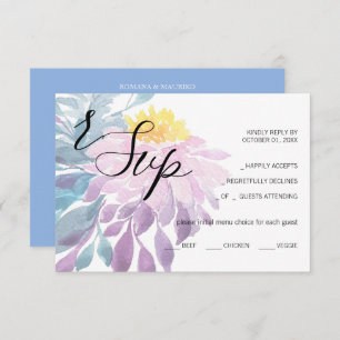 Cartão RSVP Púrpura, rosa, rosa, azul Dahlia Aquarela Arte
