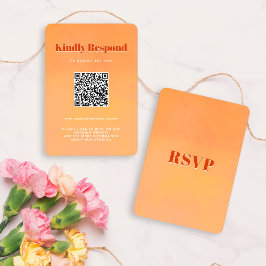 Cartão RSVP QR Code Bold Modern Orange Sunset Wedding