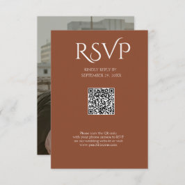 Cartão RSVP QR Code Modern Minimalistic Deep Copper Wedding