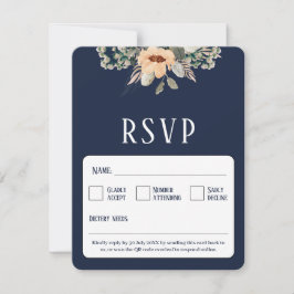 Cartão RSVP QR Código elegante azul escura floral