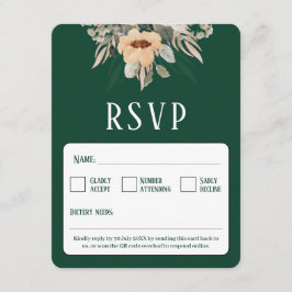 Cartão RSVP QR Código elegante verde-escuro floral