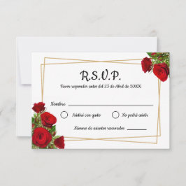 Cartão RSVP Quadrado de Rosas Vermelhas Moldura Casamento Espa
