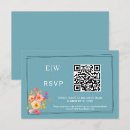 Cartão RSVP Quadro com Rosas, estilo de casamento em azul retr