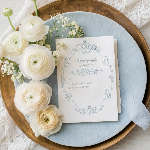 Cartão RSVP Quadro de Casamento Azul Francês Vintage