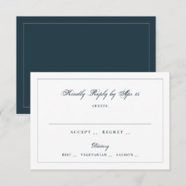 Cartão RSVP Quadro de Monograma de Caligrafia Clássica Navy pa