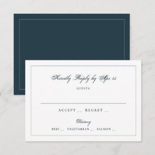 Cartão RSVP Quadro de Monograma de Caligrafia Clássica Navy pa