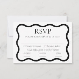 Cartão RSVP Quadro de onda mínima Elegante preto e branco
